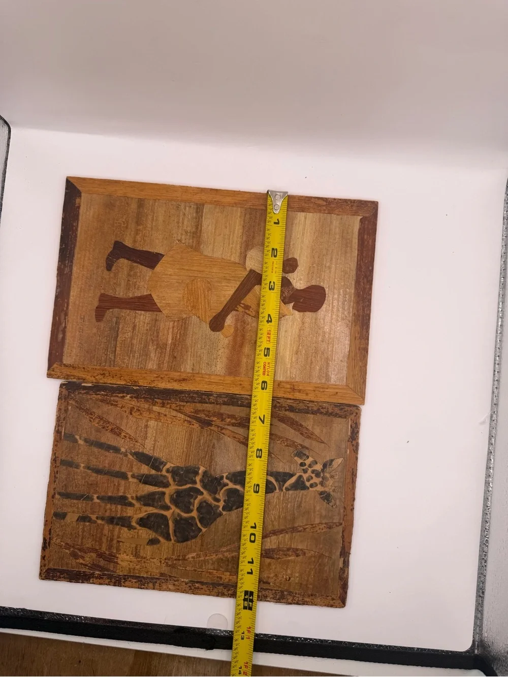 Vintage Kenya Banana Leaf Art Set Giraffe Mother & Baby African Wall Decor